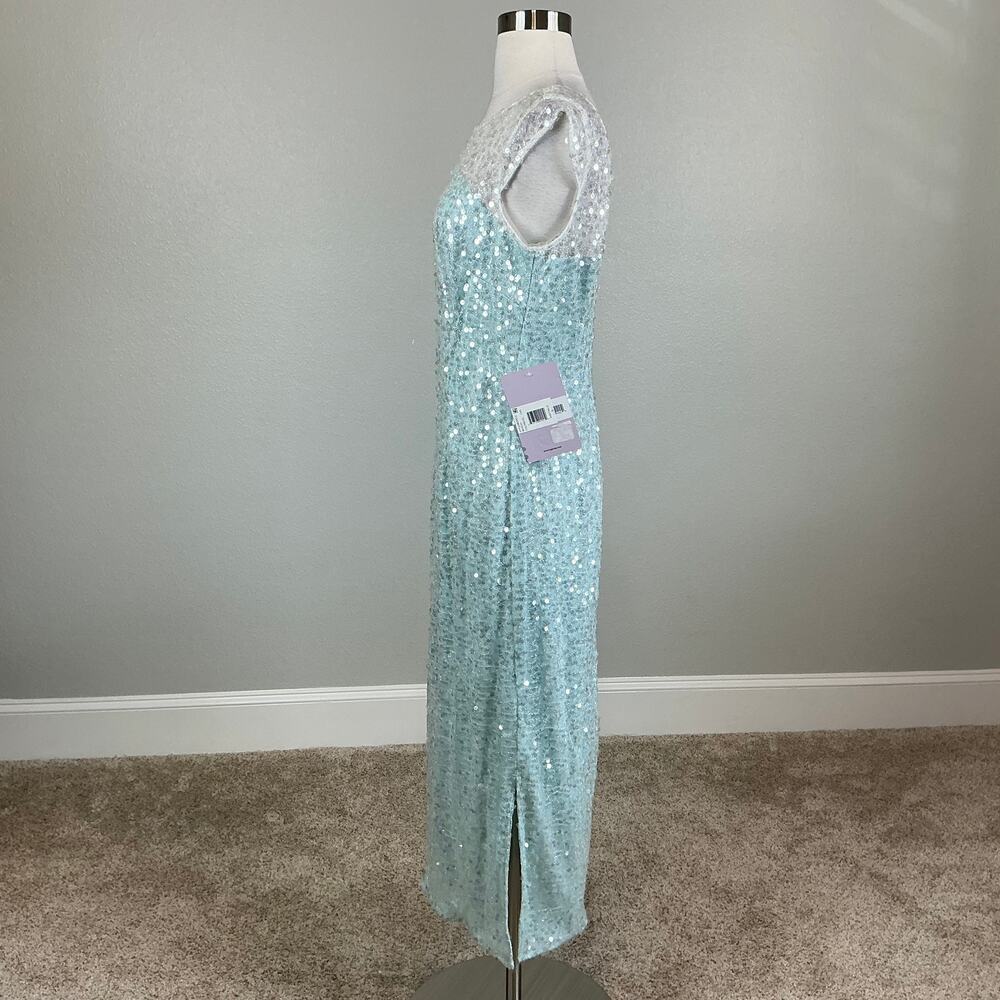 JS Collections Sequined Short Sleeve Midi Sheath Cocktail Dress Blue Size 6 - Picture 6 of 12